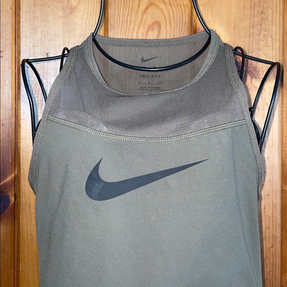 Olive Green Sports Tank Womens-Nike Pro Graphic Cropped Athletic Training Tank - Picture 3 of 6